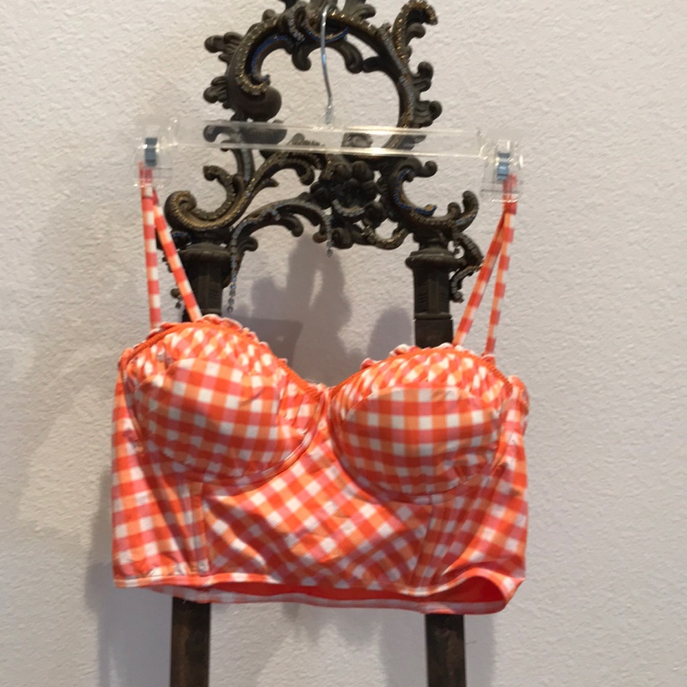 Orange and white polkadot bikini top